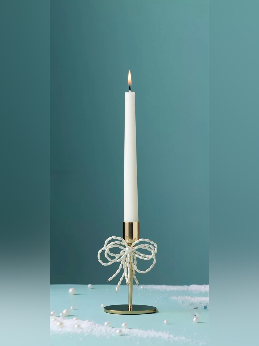 NEW Anthropologie Gold & Pearl Bow Candle Holder